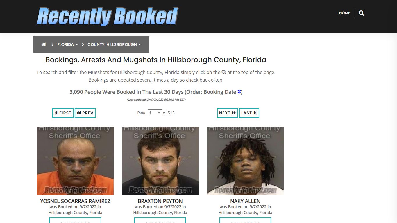 Recent bookings, Arrests, Mugshots in Hillsborough County, Florida